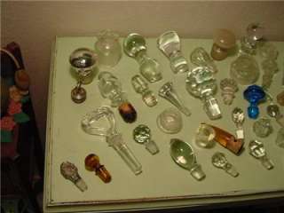 ANTIQUE VINTAGE DECANTER STOPPER COLLECTION GLASS CRYSTAL wood 