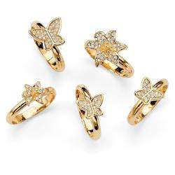 Goldtone Crystal Butterfly and Flower Design Ring Set  
