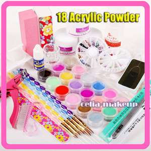 Luxurious Full 18 color Acrylic Powder Liquid Nail Art Set Kit Kits 