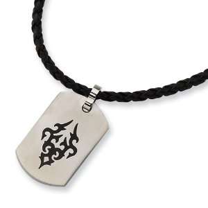    Stainless Steel Leather Cord Black Enameled Necklace: Jewelry