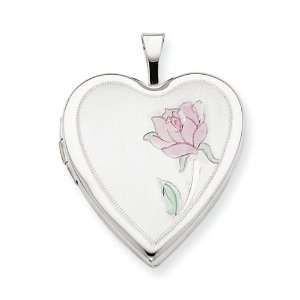  14k Gold 20mm White Gold Enamel Rose Heart Locket: Jewelry