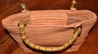 NWOT TALBOTS Peach Raffia Handbag with Bamboo Handles  