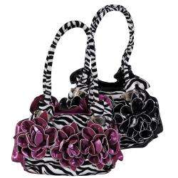   Womens Flower Detail Zebra Print Satchel Bag  