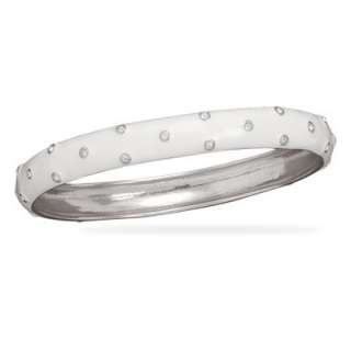 White enamel and rhodium plated sterling silver 9mm bangle bracelet 