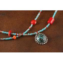 Sterling Silver Dainty Turquoise and Coral Necklace (China 