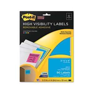  ID LABELS, 3 1/3W X 4H, ASSORTED NEON, 90 LABELS/PACK