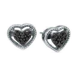   Silver 1/4ct TDW Black Diamond Heart Stud Earrings  Overstock