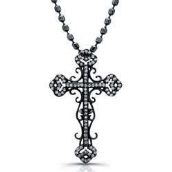 Black Rhodium Silver 1/3ct TDW Diamond Vintage Cross Necklace (J, I2 