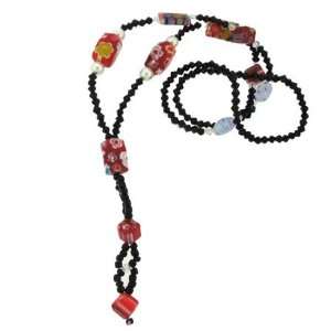  Long Beaded Red Murano Glass Necklace Jewelry