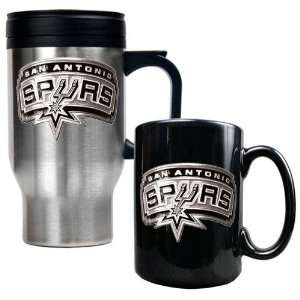 San Antonio Spurs NBA Stainless Steel Travel Mug & Black Ceramic Mug 
