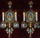   stlyl cherub brass bronze sconce candle lamp crystal Turquoise cameo