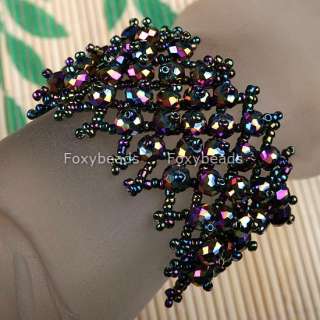 AB Crystal Glass Beaded Weave ~Cuff~ Bracelet Bangle  