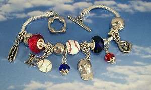 Baseball Bat Glove Cap Player Bead Charms Bracelets +  