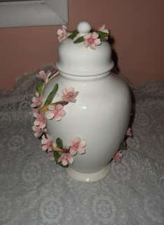 Vintage Gorgeous Capodimonte Porcelain Ginger Jar With Lid Vines Pink 