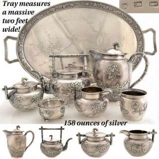 Wang HIng antique Chinese export solid silver tea set & tray signed WH 