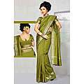 Olive Green Golden Border Fabric Sari (India 