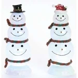  Set of 2 Lighted LED Triple Head Snowman Table Top 