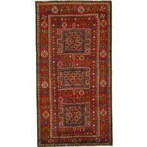  57 x 107 Red Persian Hand Knotted Wool Shiraz Rug 