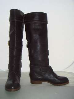 NIB AUTHENTIC CHLOE BROWN LEATHER PRINCE STRAP BOOTS 37  