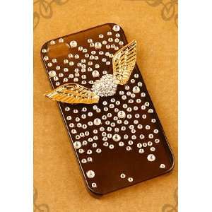  3d Angle Wings on Heart Rhinestone for Apple Iphone 4 4s 