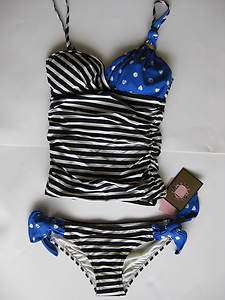 Juicy Couture Black stripes royal treatment tankini swimsuit XS S M L 