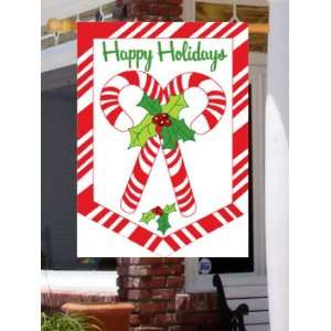 Applique Happy Holidays Candy Canes Large Flag