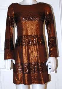 New $269 OC Oleg Cassini Sequin Brown Bronze Cocktail Club Dress Size 
