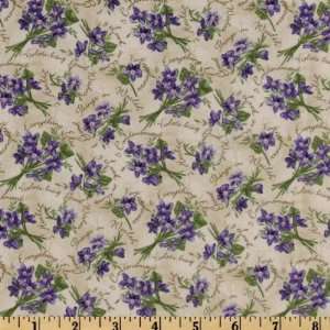   Wishes Flowers Cream/Violet Fabric By The Yard Arts, Crafts & Sewing