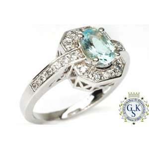  Stunning Aquamarine & Diamonds 14K White Gold Ring New 