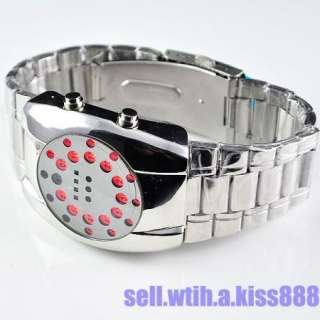   New Type Flash Red LED Dot Matrix Round Dial Mens Wrist Watch  