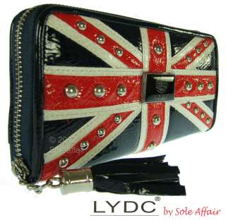   Designer Red White Blue Union Jack Stud Zip Purse Clutch Bag  