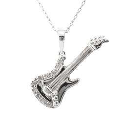 Sterling Silver 1/10ct TDW Diamond Guitar Necklace (J K, I3 