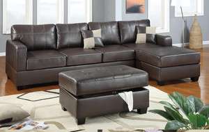   Sectional Sofa Dark Brown Bonded Leather Reversible L/R Chaise Couch