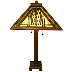 Tiffany style Mission Oak Wood Table Lamp  