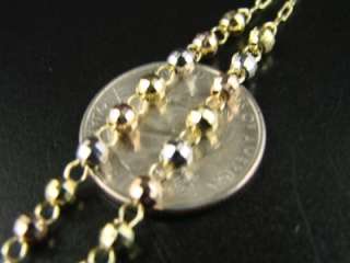 10k TRI GOLD ROSARY DIAMOND CUT NECKLACE CHAIN 25+4  