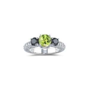  1.36 Cts Black & White Diamond, 1.22 Cts Peridot Ring in 