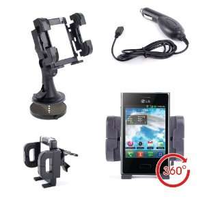   Window Phone Suction Mount For LG Optimus L3 + 12v Fused Car Charger