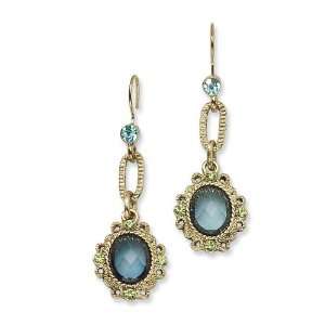  Brass tone Aqua/Green Crystal Drop Earrings Jewelry