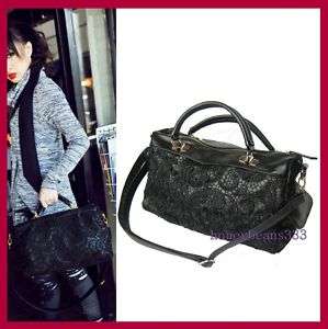 Trendy Black Lace Handbag Boston Shoulder Purse Bag B1  