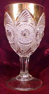 Antique Bullseye & Fan Goblet with Gilding EAPG U S Glass 15090 WOW 