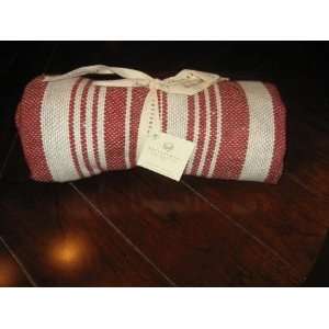  Pottery Barn Linen Cotton Throw (Red/Ivory Stripe)
