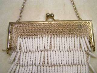 Vintage White Beaded Purse, Handbag. Italy 1960/70  