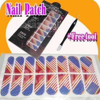 16 X NAIL PATCH FOIL STICKERS + PRESS TOOL # American Flag M336  