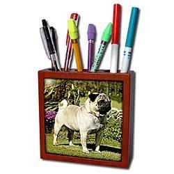 Dogs Pug   Fawn Pug   Tile Pen Holders 5 inch tile pen holder