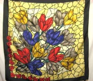   Fabulous! Stained Glass Window Floral 100% SILK Scarf Square  