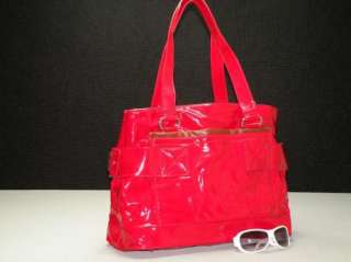 Red Faux Patent Leather Purse Handbag Notebook Tote Bag  