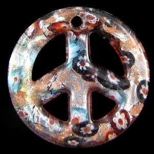    50mm lampwork glass peace sign coin pendant