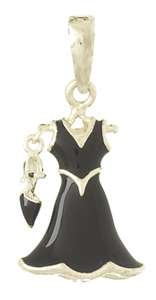 Silver 3D Black Enamel Dress Pendant Shoe Charm  