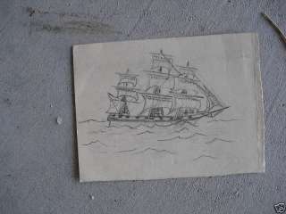 Unique 1930s Era Original Drawing Pirate Ship Small  