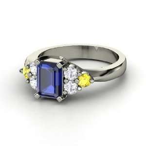  Apex Ring, Emerald Cut Sapphire 14K White Gold Ring with 